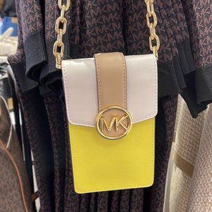 Michael Kors Carmen Small Color-Block Faux Leather Phone Crossbody Bag Sunshn